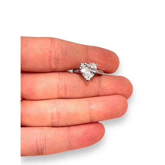 4 Carat Diamond Sterling Silver Heart Solitaire Ring Size 5 - Picture 6 of 7
